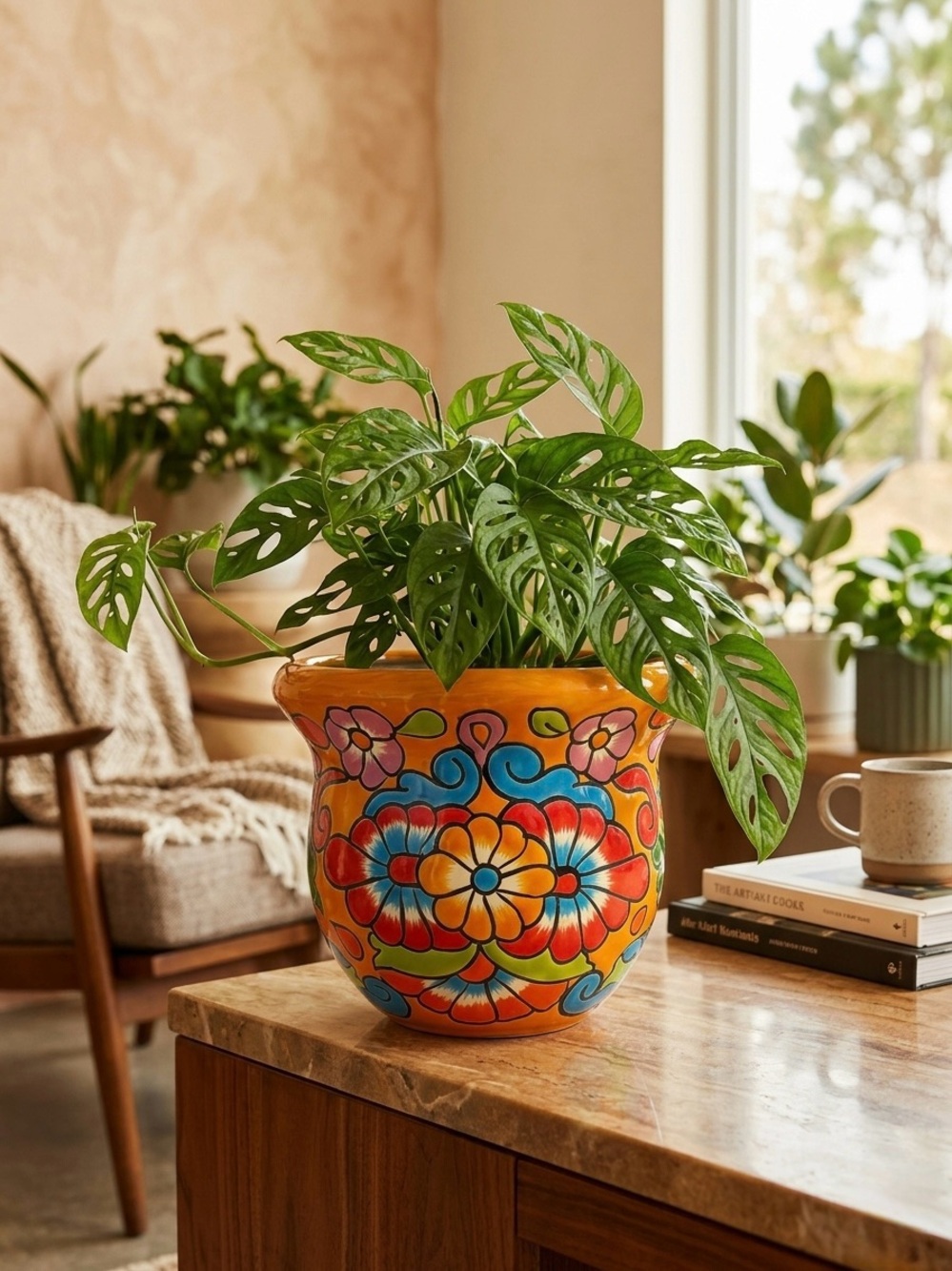 Large Talavera Planter - 10.5" Hand Painted Ceramic Flower Pot - Colorful